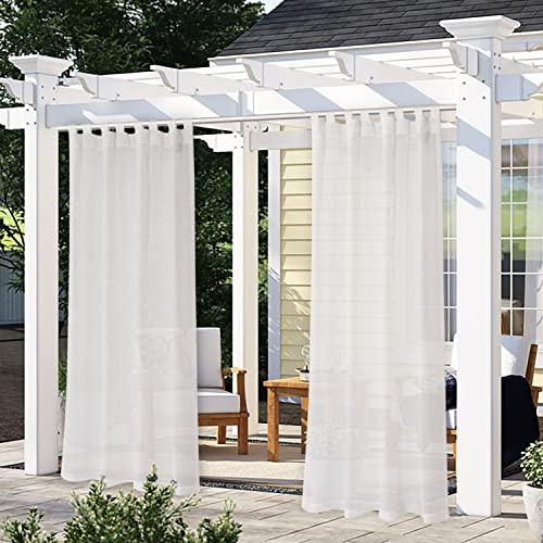 LORDTEX Jute-Leinen-Optik Outdoor Vorhang für Terrasse – 2 Stoffbahnen wasserdichte Schlaufen Oben durchscheinende Vorhänge für Pergola, Veranda, Cabana und Pavillon, 132 x 274 cm, Vanille