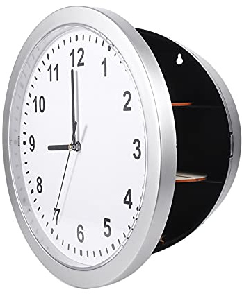 Silberne Wanduhr Safe, versteckter Geheimbehälter mit 3 Regalen | Versteckter Wandtresor Wertsachen Geld Schmuck 3 Regale Home Office Dekoration