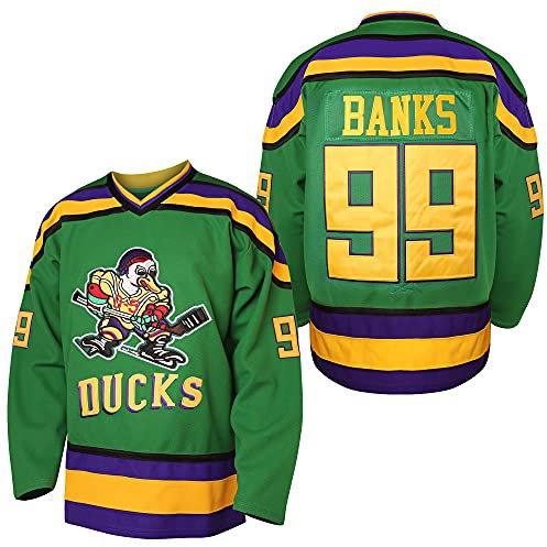 villa Mighty Ducks Trikot #96 Charlie Conway #99 Adam Banks #33 Greg Goldberg #66 Gordon Bombay Film Hockeytrikot Weiß Grün, 99 Grün, L