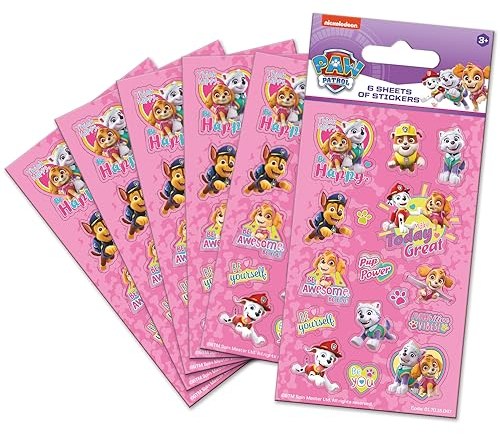 Paper Projects Paw Patrol rosa Partytütenaufkleber (6 Bögen), offizielles Lizenzprodukt, perfekt als Partytüte oder Strumpffüller, 12,5 cm x 7,5 cm