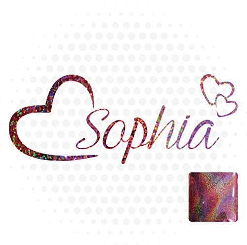 Personalised Glitter Name Wall Art Love Hearts Vinyl Sticker Girls Room Bedroom Nursery (Rose Gold Glitter)