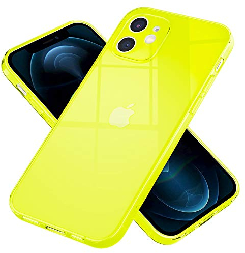 NALIA Klare Neon Handyhülle kompatibel mit iPhone 12 Mini Hülle, Transparente Bunte Silikon Schutzhülle Durchsichtig Flexibel Dünn, Soft Case Phone Cover Handy-Tasche Bumper Backcover, Farbe:Gelb