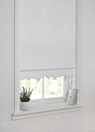 Emma Barclay Scalloped Roller Blind - Child Safe Blind with Adjustable Cord and Scalloped Edge Detailing in White - Width 60 x Drop 165cm