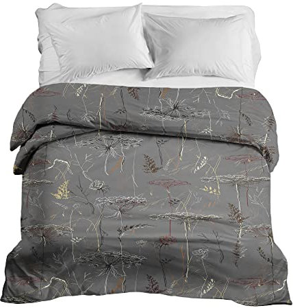 Gravity Gewichtsdecke Bezug - Schlaufen Bezugssystem mit Reißverschluss Baumwolle Deckenbezug für Erwachsene/Jugendliche Größe 150x220cm Gras Wiese Kräuter Grau Weiß