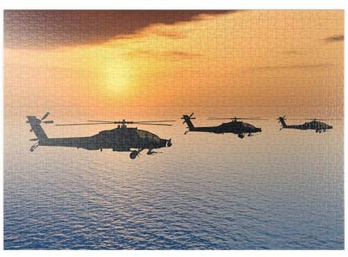 MyPuzzle Apache-Hubschrauber über dem Meer - Premium 1000 Teile Puzzle - MyPuzzle Sonderkollektion von Puzzle Galaxy