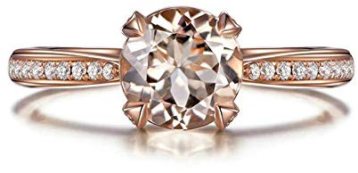 Gualiy Womens Engagement Rings Morganite, Engagement Ring 18K Rose Gold Bridal Jewelry 4-prong with Morganite and Diamond 1.21 carat Size L 1/2