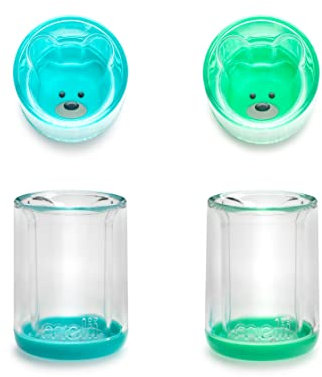 melii Lot de 2 gobelets en plastique réutilisables à double paroi Motif ours Bleu et menthe