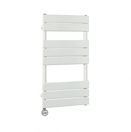 Milano Lustro 400W White Flat Panel Electric Heated Towel Rail Thermostatic - 825mm x 450mm