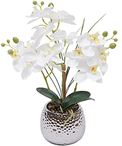 SanBouSi Orchidea artificiale Phalaenopsis in vaso di ceramica bonsai, decorazione orchidea bianca, orchidea in seta per San Valentino, Festa della Donna, regalo per le mamme 39CM