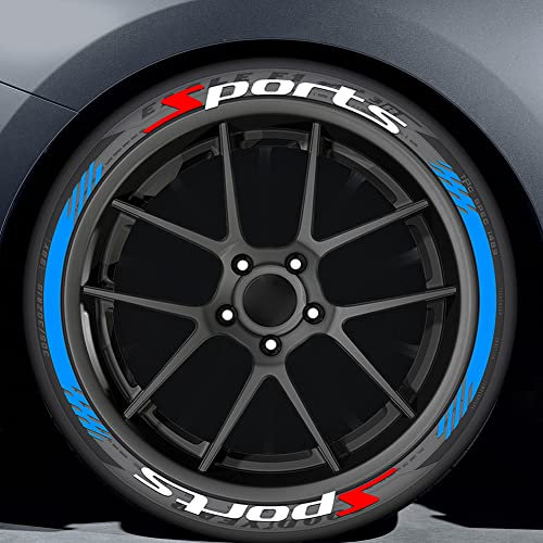 QINGQUE Autoreifen Aufkleber – 8 Stück 3D Buchstaben Aufkleber für Reifen, DIY Autoreifen Dekorationsaufkleber Sport-Rennaufkleber für Auto Motorrad (ohne Kleber) (Sports+Blauer Streifen)