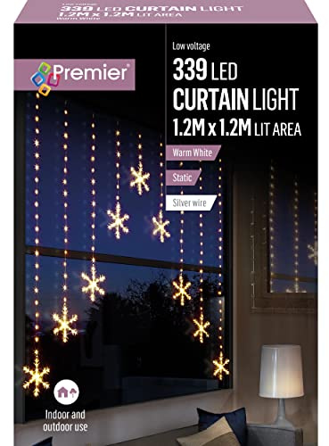 Premier Curtain Light 1.2m x 1.2m Silver Wire with Snowflakes - Warm White