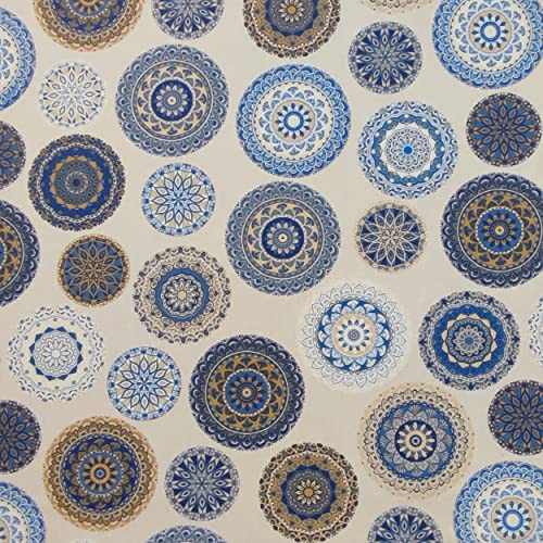 Panini Tessuti, Stoff aus Panama-Mischgewebe, Baumwolle, Mandala-Blau, Meterware, feste Breite 140 cm, 1 Menge=50 cm, 2 Menge=100 cm, Möbel, Stühle, Sofas, DIY