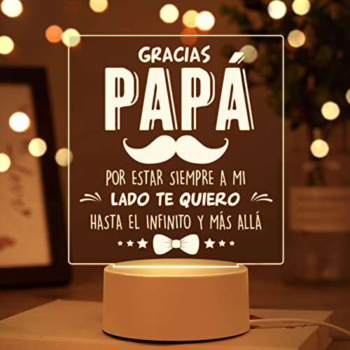 Buioata Regalo Padre Papa Papá, Regalos Originales Cumpleaños Padre | Idea Regalo Papá Navidad - Lámpara de Noche Luz Decorativa con Mensaje Gracias Papa
