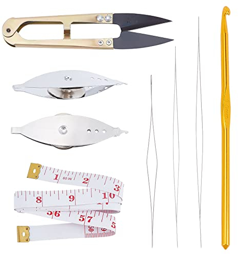 BENECREAT 8Set Bobbin Occhi Shuttle Silber Metallnadel Occhi Nähen Bastelwerkzeuge, Einschließlich Iron Shuttles, Häkelnadel Aus Aluminium, Scheren, Weiches Maßband Und Perlennadeln Mit Großen Ösen