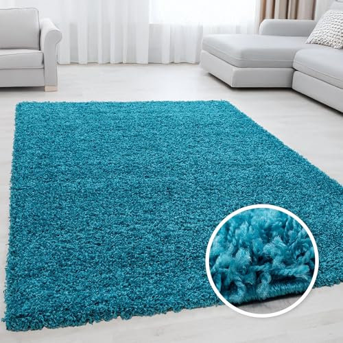 Miovani Hochflor Teppich 140x200 cm Türkis Blau - Besonders weicher Shaggy Teppich in vielen Farben & Größen für Dein gemütliches Zuhause - Teppich Wohnzimmer & Schlafzimmer