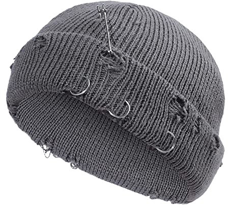Hüte Damen Strickmütze Herren Frauen Schirmmütze Mütze Loch Strickmütze Melonenleder Hut Pin Ring Dekoration Persönlichkeit Loch Akne Hut Hip-Hop-Stil Paar Hut Mütze Grau