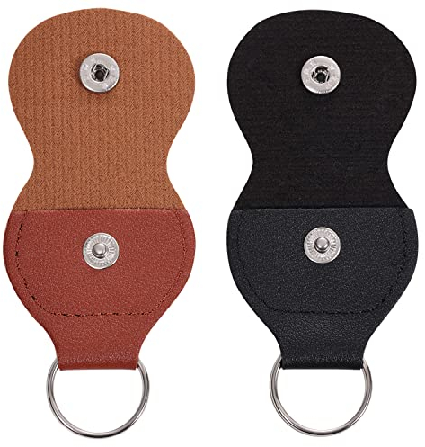 LUTER 2 Stück Gitarren Plektrum Schlüsselanhänger, PU-Leder Gitarren Plektrum Halter mit Schlüsselring für Gitarristen (Schwarz, Braun)