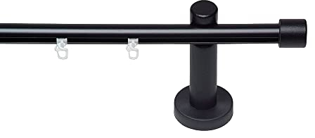 Garesa Gardinenstange Kea Ø 20mm, 1-läufig, Schwarz I Aluminium Vorhangstange inkl. Gleiter I Endknopf Kappe aus Holz I Für mittelschwere Vorhänge I 140cm