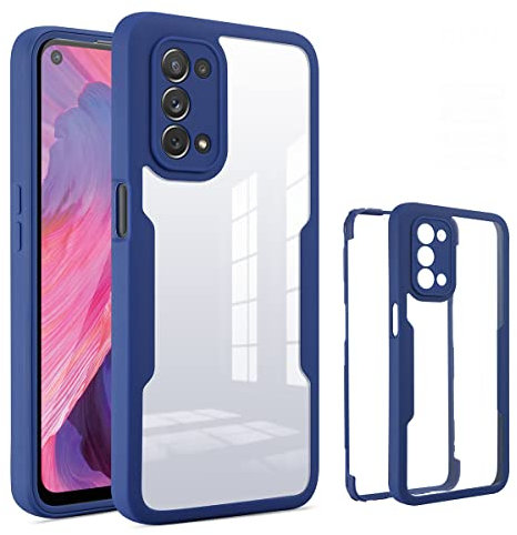 WBWONE Funda para OPPO A74 5G / OPPO A54 5G con Protector de Pantalla Incorporado, Antigolpes Transparente PC Carcasa Bumper Silicona TPU Protección Case. Azul