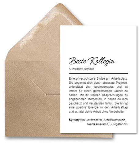 Briefzauber Definitionskarte Kollegin | Set: A6 Karte mit Kraftpapierumschlag | Abschiedsgeschenk Kollegin, Geschenk Kollegin