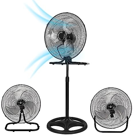 Wintem - Ventilatore 3 in 1 da Tavolo, Parete o Piantana con Oscillazione, Struttura in Acciaio, 50W, Altezza Regolabile, 3 Velocità e Pale da 44 cm per Raffrescamento Versatile
