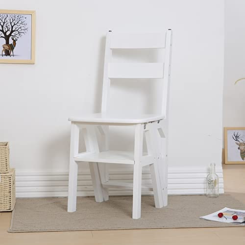 AYVADA Chaise Échelle Tabouret Échelle en Bois 4 Marches Escabeau Pliant Échelle Maison Cuisine Bibliothèque Multifonction Pliable Escalier Chaise Escabeau Blanc