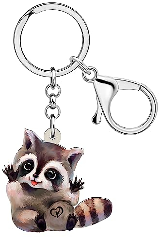 NEWEI Acryl Nord Waschbär Schlüsselanhänger Ringe Anhänger Dschungel Tier Schmuck Handtasche Geldbeutel Auto Charms Geschenk für Frauen Mädchen (Waschbär E)