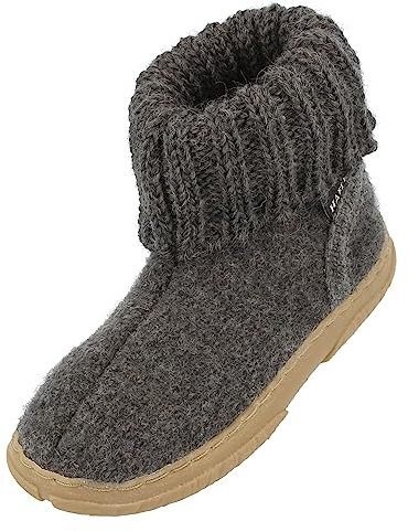 HAFLINGER Fidelius Toni Kinder Hüttenschuhe aus Wollwalkstoff mit Gummisohle und Kragen Grau (Anthrazit 04), Gr. 31