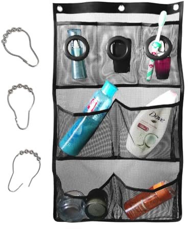 hautllaif Dusch-Organizer mit schnell trocknendem Netz, Badezimmer-Organizer mit 7 Taschen für Toilettenartikel, Shampoos, Seifen und Luffa, Shampoo Halterung für Dusche mit Tragbaren 3 Ringen
