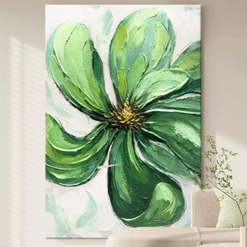 Acrylbilder Auf Leinwand Handgemalt,Original Handgemalte Kunst-Wanddekoration, Kreative Grüne Blumen, Rahmenloses Handgemaltes Ölgemälde Auf Leinwand, Bilder, Gemälde Für Wohnzimmer, Heimdekorat