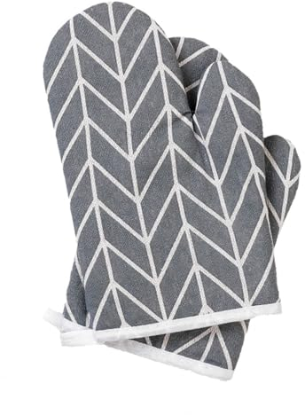 Oven Gloves Heat Resistant 356°F with Hanging Loop, Non Slip Thickened Grey Oven Mitts, Heatproof Baking Pot holder Gloves for BBQ Cooking Microwave Kitchen Home (1 Pair)