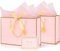 Medium Pink Gift Bag, 2pcs Present Bags with 4 Wrappers and 2 Cards, Pink Paper Bags with Handles, Birthday Gift Bags Party Bags for Girls Valentines Bridesmaid Wedding (Pink-Gold) 20 x 10 x 28 cm