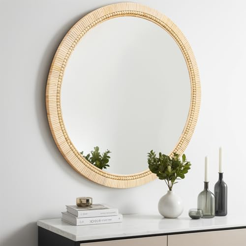 ULIKE Rattan-Weidenspiegel für Badezimmer, 61 cm, Boho, gewebt, dekorativ für Wand, rustikaler Bauernhaus-Schminkspiegel, runde Rattan-Spiegel für Wohnzimmer, Eingangsbereich, Badezimmer, Schlafzimmer