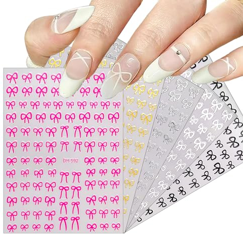 CHANGAR 5 Sheets Bows Nail Stickers Cute Bowknot Bowtie Adhesive Nail Art Decals Ribbon Line Knot Butterfly Knot Stickers for Nail Designs Bow Tie Nail Art Decorations for Women Manicure Accessories
