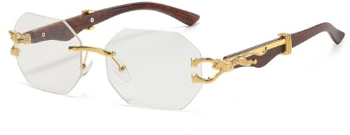 Laurinny Retro Rimless Sunglasses for Women Men Polygon Gold Metal Frameless Rectangle Square Sun Glass(Gold/Clear)
