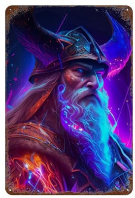 NRCKMIHRAE Neon God Nordische Mythologie Odin Poster, Wanddekoration, Kunst, Metallblechposter, moderne Wohnkultur, Kunst, Metallposter, Hausbar, Ladendekorationen, Vintage-Schild, Geschenk, 30 x 20
