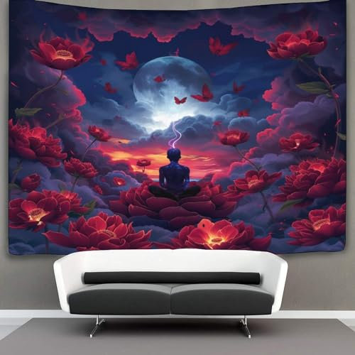 KKOLASXZE 3D Druck Buddha Wandteppiche Poster Ornament Wandbehang Wandteppich Raumteiler Vorhang Für Wohnzimmer Schlafzimmer Tapisseries 130cmx150cm