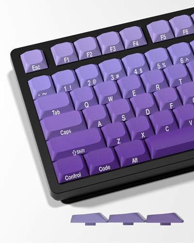 Violette flache Tastenkappen: Seitlich bedruckte Tastenkappen, 75 % PBT-Tastenkappen, volle Größe für 60 %, 65 %, 75 %, 80 %, 100 % Cherry Gateron MX Schalter, mechanische Tastatur,