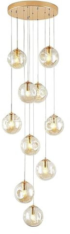 10 boules de verre lustre escalier longue suspension, lustres foyer pour hauts plafonds duplex bâtiment grand lustre salon-or 45x200cm