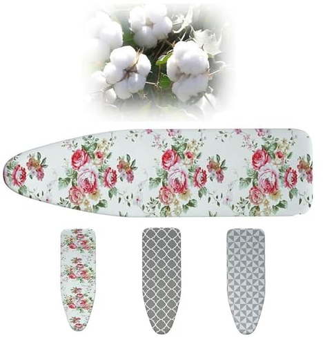 PBSIEBS 36x12 43x13 48x15inch Ironing Board Cover, 3 Layer Large Ironing Stand Replacement Covers, Heat Resistance Covers, With Hook Fastener Strap (Color : Flower, Size : 48x15inch(120x38cm))