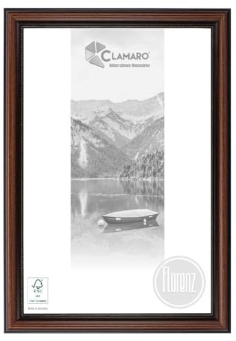 CLAMARO 'Florenz' Bilderrahmen Antik 60x80 Massivholz | Braun | 40 mm breite Shabby Chic Vintage Barock Leiste | Holzrahmen inkl. Acrylglas, Rückwand, Metall Aufhänger