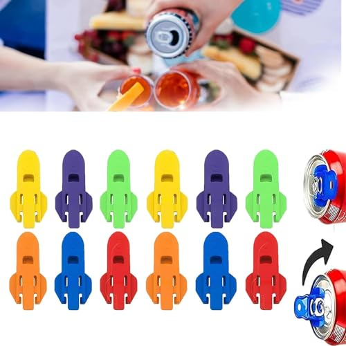 Abrelatas manual fácil, abrelatas fácil de Converselyt, abrelatas de latas de cerveza y refrescos, protector de latas de bebidas, abrelatas de refrescos para cerveza y refrescos (12 piezas)