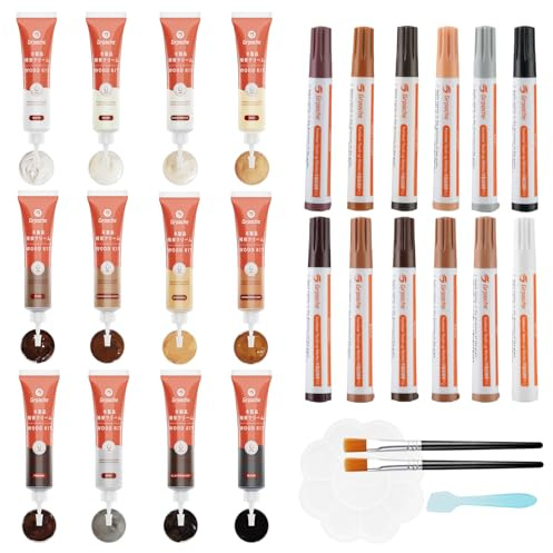 Laminat Reparaturset, 28 Stücke Möbel Reparaturse Reparatur, 12 Farben Holzspachtelmasse und Marker für Restaurierung von Holzmöbeln, Flecken, Kratzern, Böden, Tischen, Bettpfosten