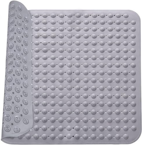 Alfombra de Ducha 48 x 48 cm Alfombra de Ducha Antideslizante Alfombra de Ducha de Masaje Alfombra Antideslizante con ventosas para saunas y duchas Lavable a máquina Cuadrada Gris