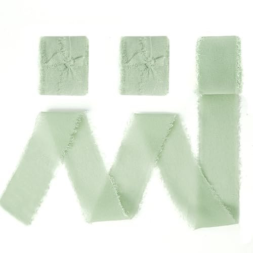 SereneGLow Geschenkband Grün Chiffonband Salbeigrün 4cm X 18m 3 Rollen Geschenkband Breit Schleifenband Grün Hochzeit Stoffband Seidenband Geschenkbänder Hochzeitsdeko Autoschmuck Hochzeit