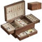 Baolivi Schmuckschatulle aus Holz Schmuckkasten klein für Damen, Massivholz Vintage Schmuckkästchen Schmuckbox mit Halskettenhalter, 3 Ebenen Schmuckaufbewahrung für Schmuck, Ohrringe, Armbanduhr
