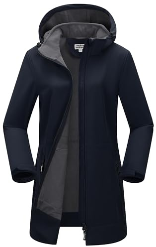 Outdoor Ventures Giacca softshell da donna, impermeabile, lunga, Blu scuro, 4XL