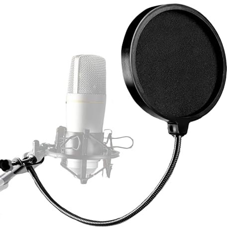Professional Microphone Pop Filter Mask Shield for Blue Yeti and Any Other Microphone Mics Dual Layered Wind Pop Screen with A Flexible 360 Degree Flexible Gooseneck Enhanced Sound Shield Guard