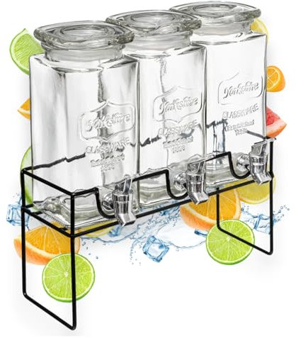PZL CONCEPT Distributeur Boisson avec Robinet 4,5L (3x1,5L) - Fontaine à Eau et Cocktail - Bol à Punch - Jarre en Verre pour Limonades - Bonbonne - Bocal pour Sublimez vos Fêtes et Anniversaires