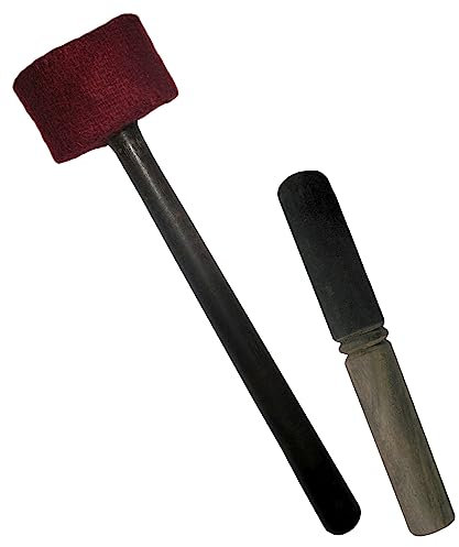 Klangschalen Klöppel 2er-Set Therapie-Filz-Schlägel & Reibeklöppel aus Holz mit schwarzem Leder für die professionelle Klangschalen Massage oder für ein Klangbad z.B. nach Peter Hess. 70105